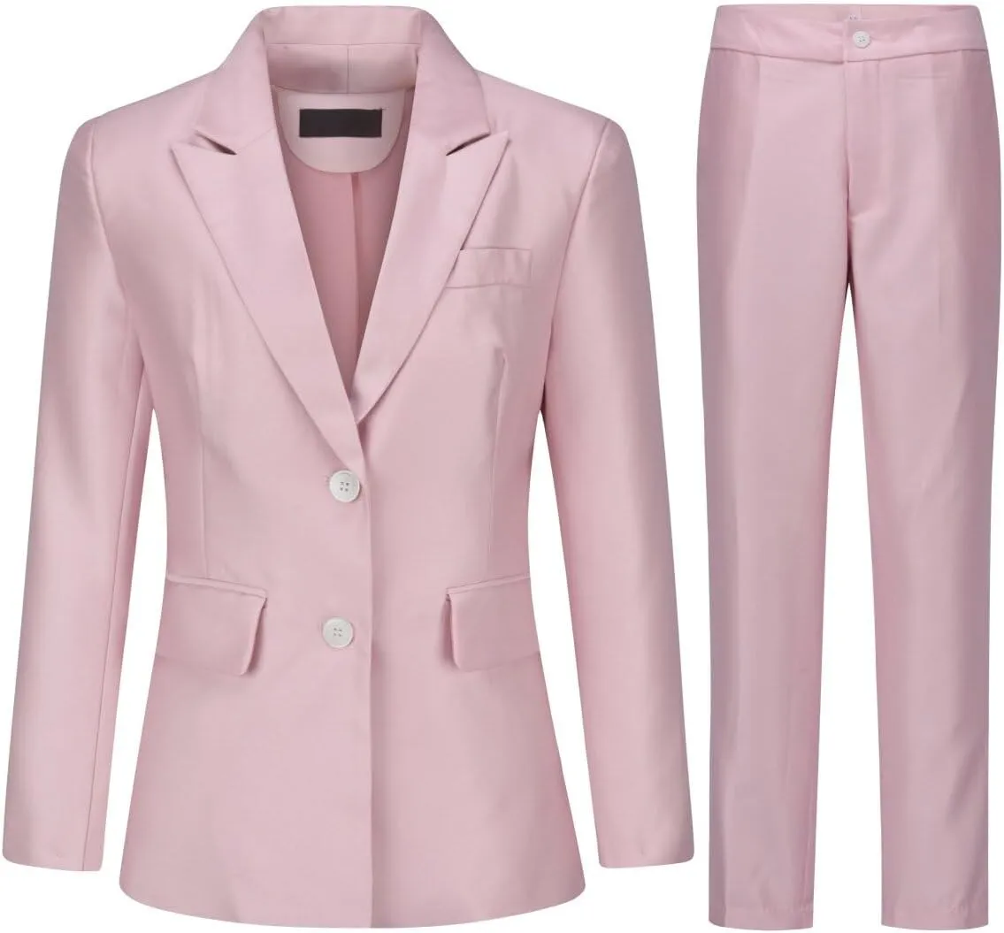 YYNUDA Women's Business 2 Piece Office Work Suit Set Single Breasted Solid Blazer Jacket and Pants