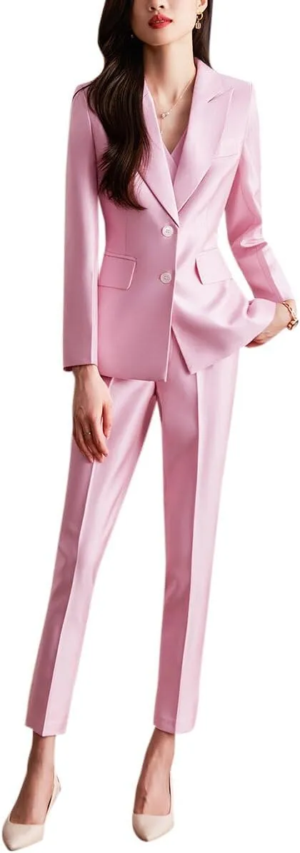 YYNUDA Women's Business 2 Piece Office Work Suit Set Single Breasted Solid Blazer Jacket and Pants