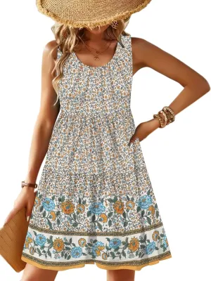 Zeagoo Womens Summer Sundress Boho Floral Casual Tank Dresses with Pockets Sleeveless Tiered Swing A Line Beach Dress