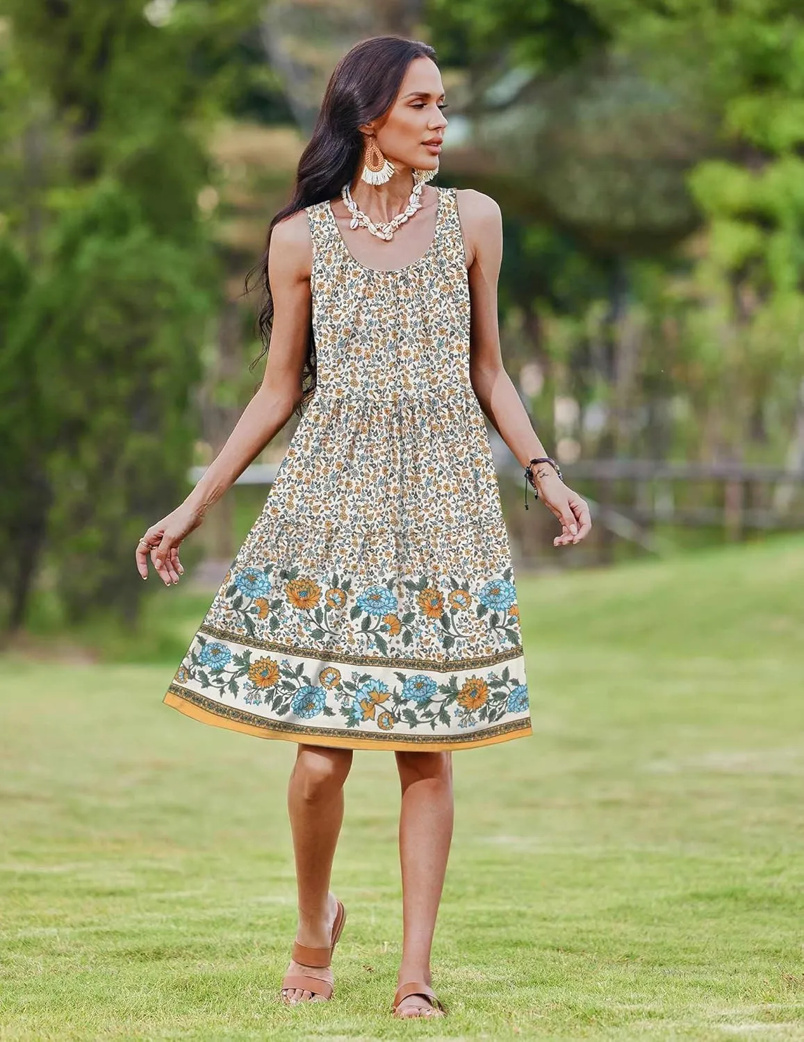 Zeagoo Womens Summer Sundress Boho Floral Casual Tank Dresses with Pockets Sleeveless Tiered Swing A Line Beach Dress
