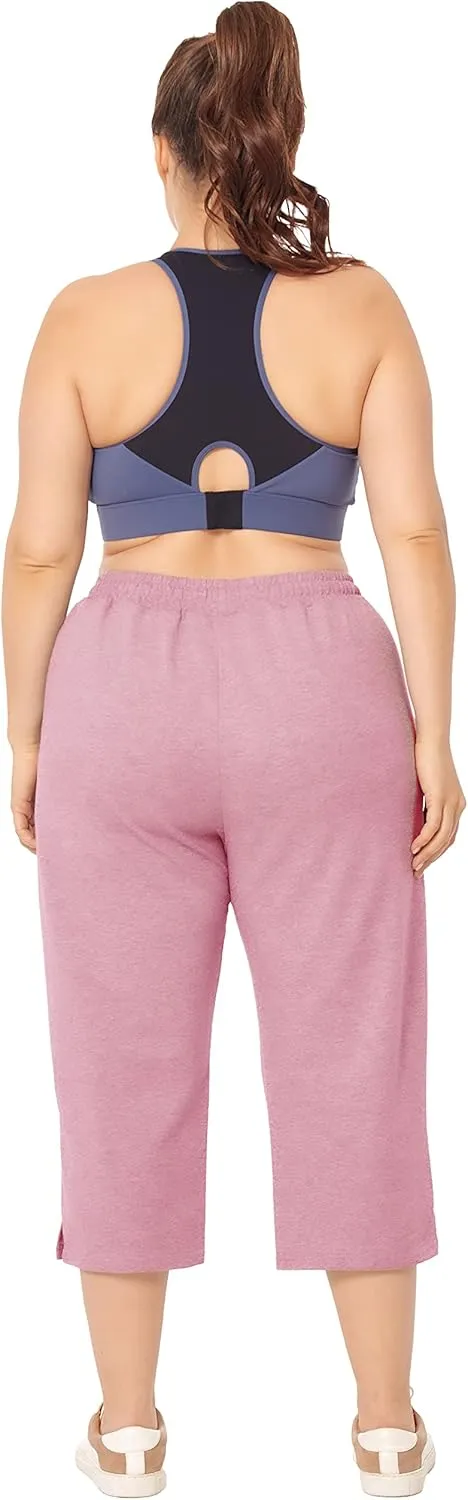ZERDOCEAN Women's Plus Size Active Yoga Lounge Indoor Jersey Capri Walking Crop Pants with Pockets Drawstring