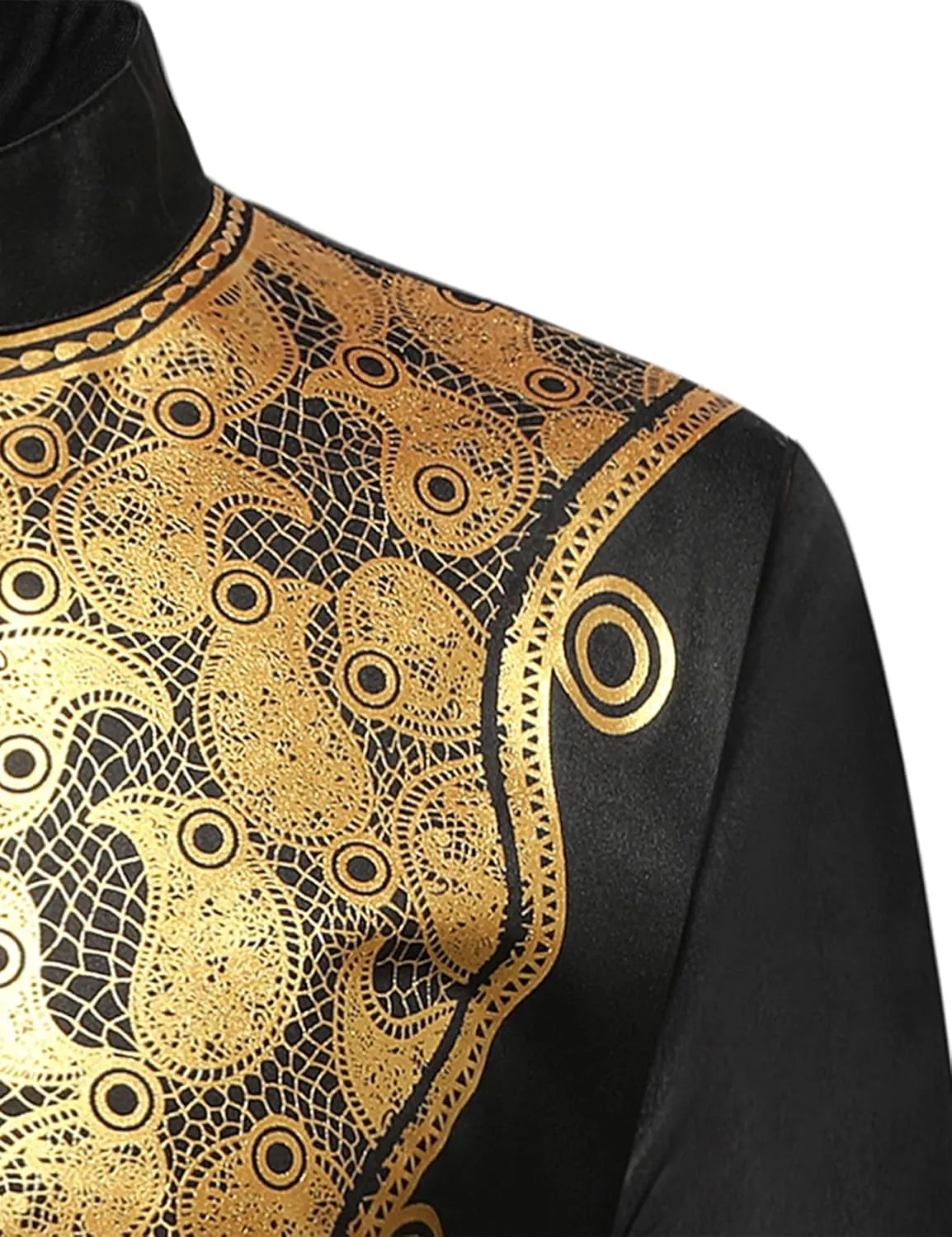 ZEROYAA Men's Africa Suit Long Sleeve Bronzing Print Shirt and Pants Outfit Traditional 2 Piece Set