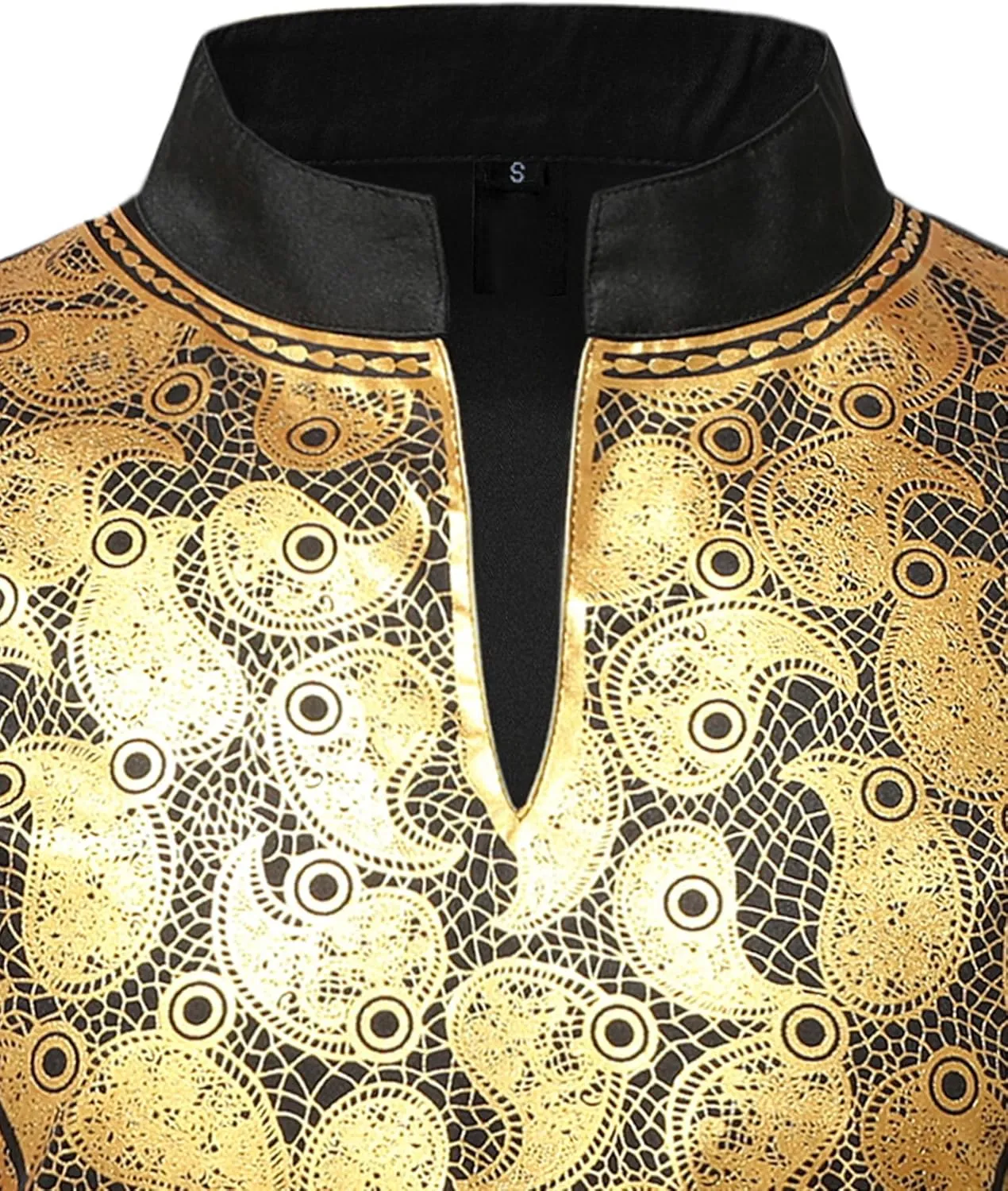 ZEROYAA Men's Africa Suit Long Sleeve Bronzing Print Shirt and Pants Outfit Traditional 2 Piece Set