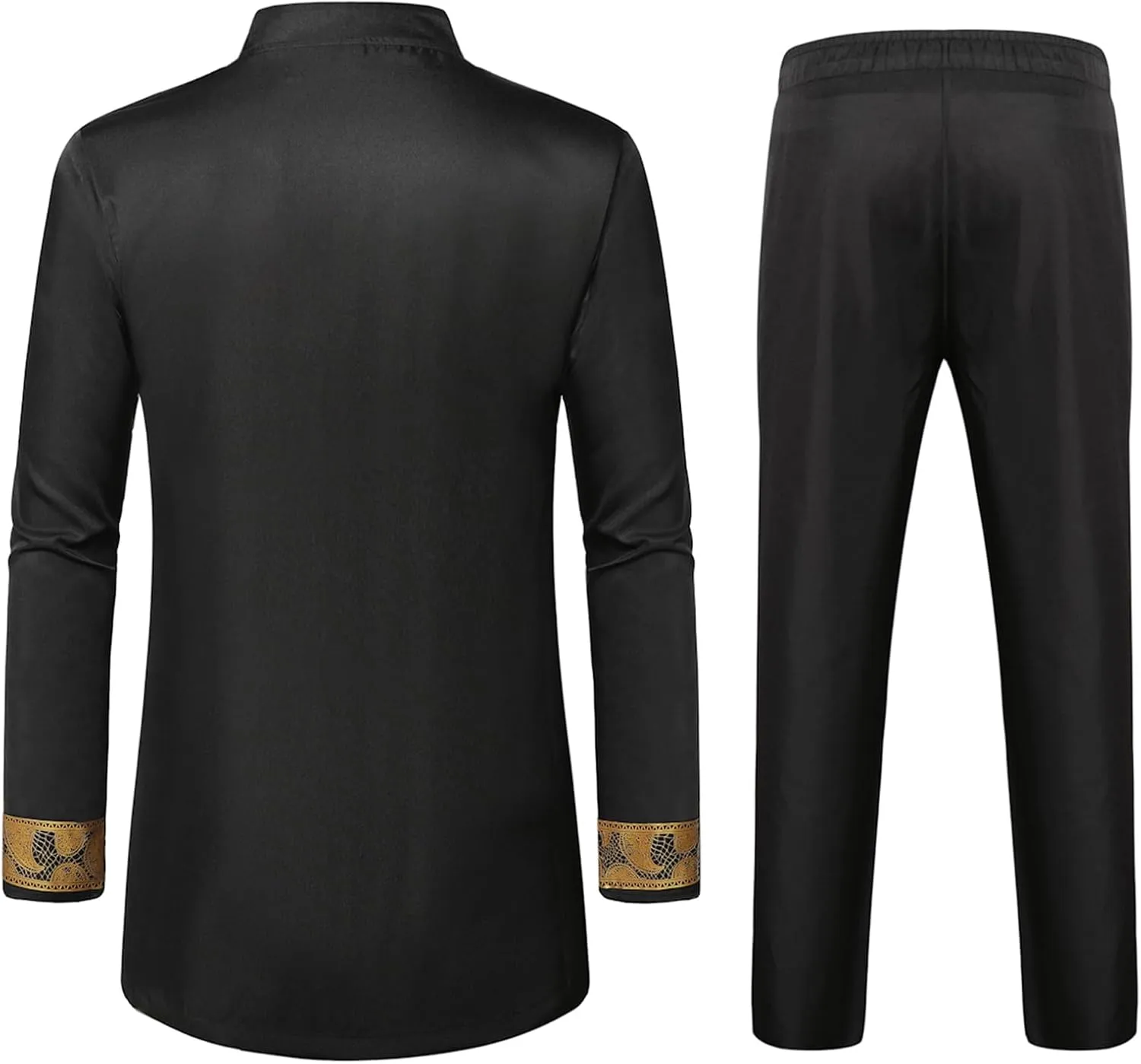 ZEROYAA Men's Africa Suit Long Sleeve Bronzing Print Shirt and Pants Outfit Traditional 2 Piece Set