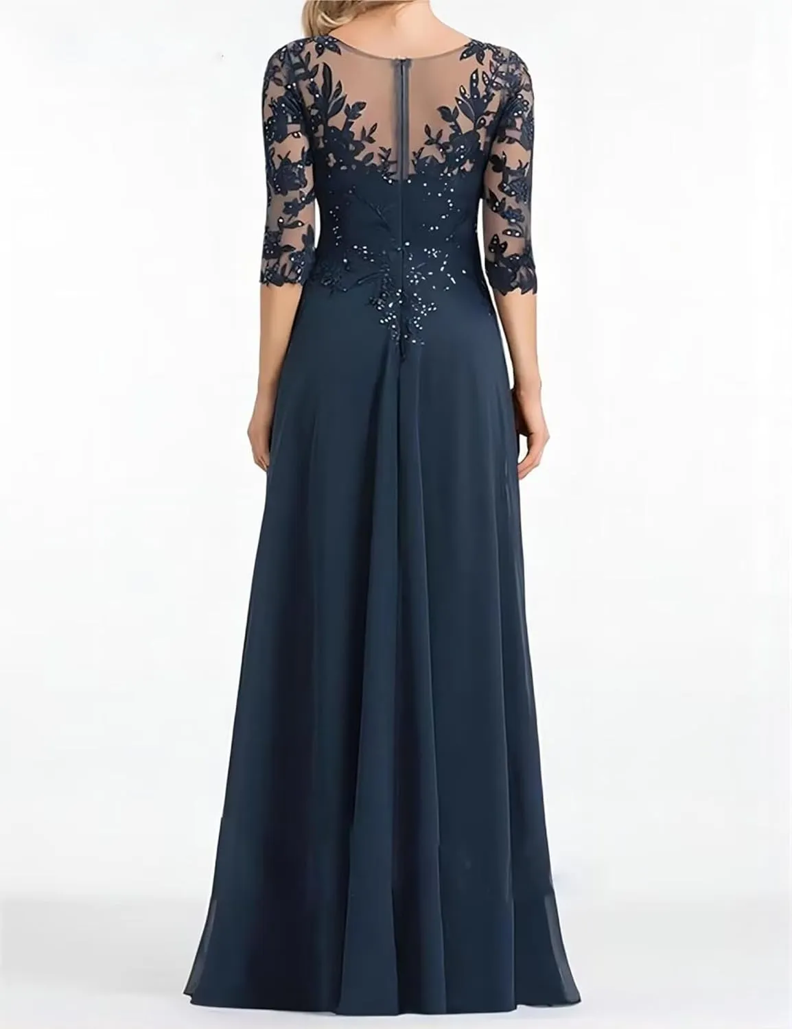 ZSWWYibo Mother of The Bride Dresses Luxury Lace Applique Maxi Dresses V Neck Chiffon Evening Party Gowns for Women